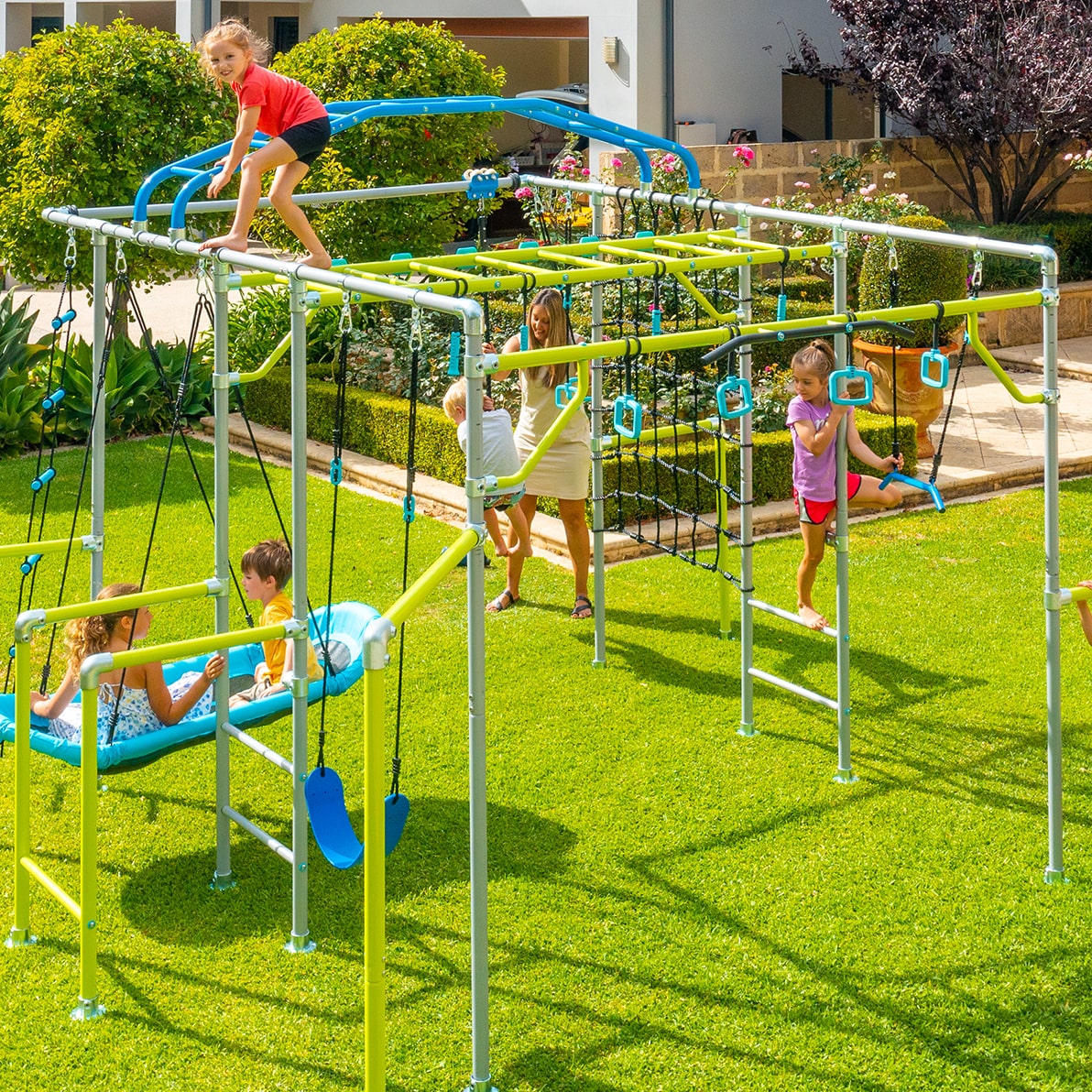 Family enjoying time together on our monkey bars