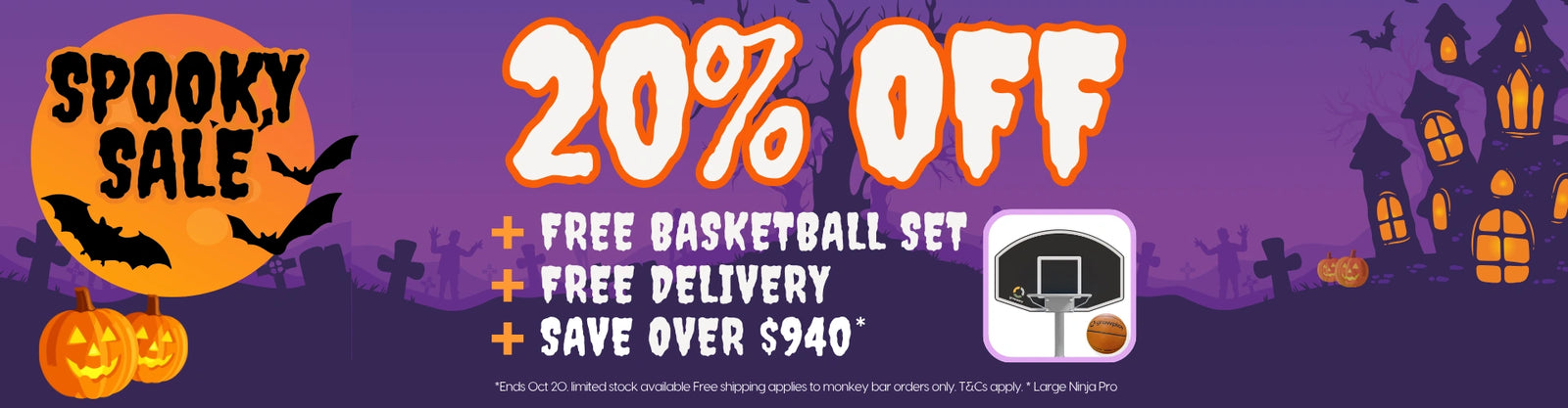 USA Spooky Sale: 20% off with free delivery and a free basketball set